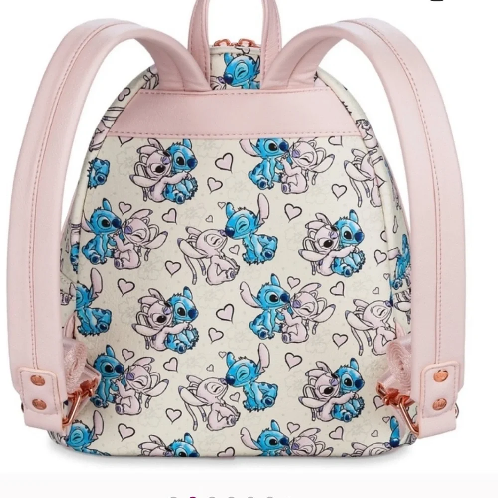 Loungefly Disney Parks Mini Backpack Stitch & Angel Valentines‎ Day Rose Gold